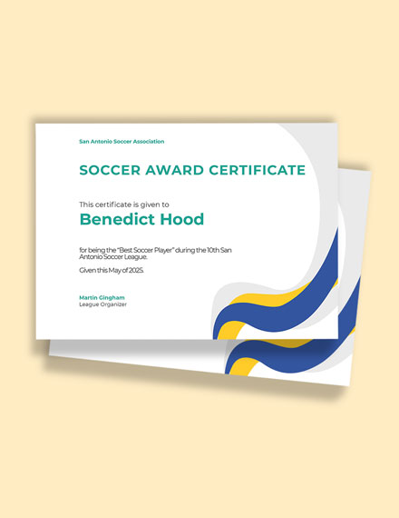 Free Simple Soccer Award Certificate Template - Google Docs, Word