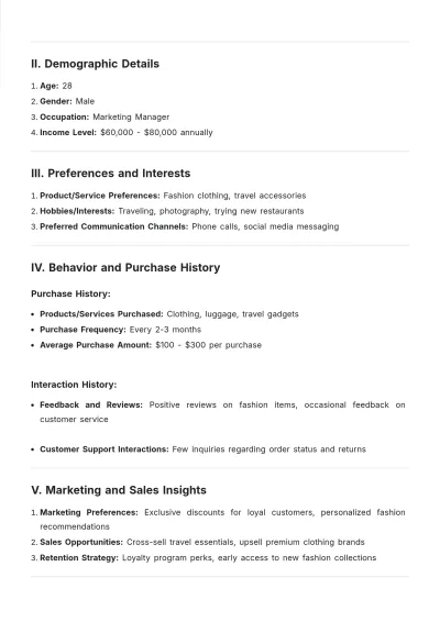 Free Personal Customer Profile Template to Edit Online