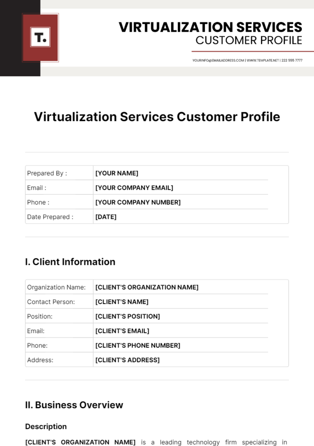 Virtualization Services Customer Profile Template
