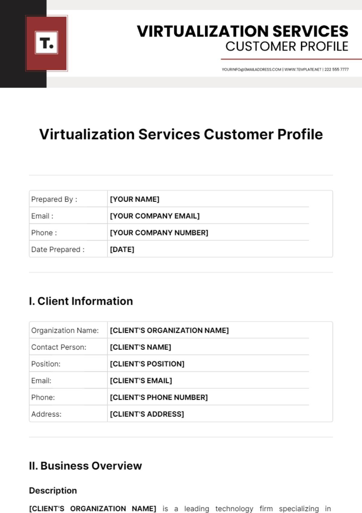 Virtualization Services Customer Profile Template - Edit Online & Download