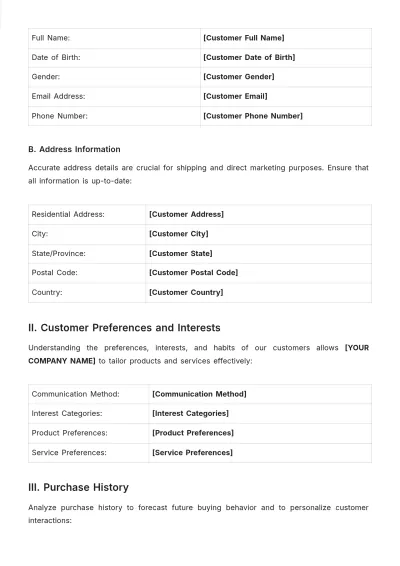 Free New / Existing Customer Profile Template to Edit Online