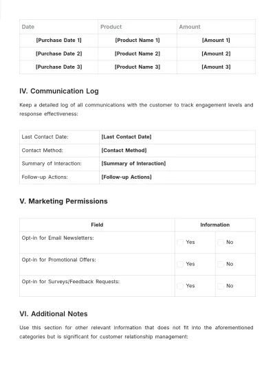 Free New / Existing Customer Profile Template to Edit Online