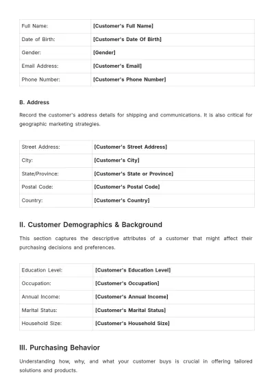 Free Individual Customer Profile Template to Edit Online