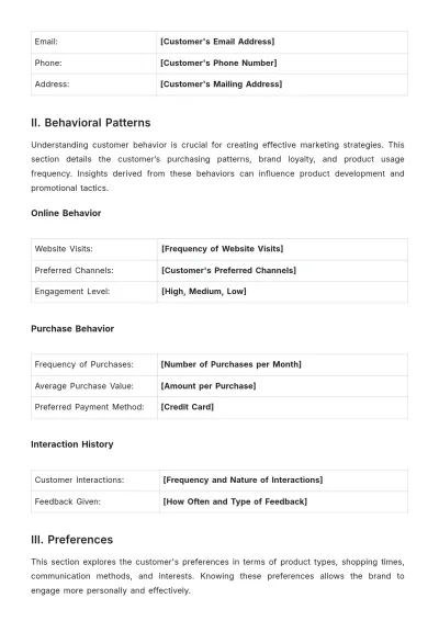 Free Grouped Customer Profile Template to Edit Online