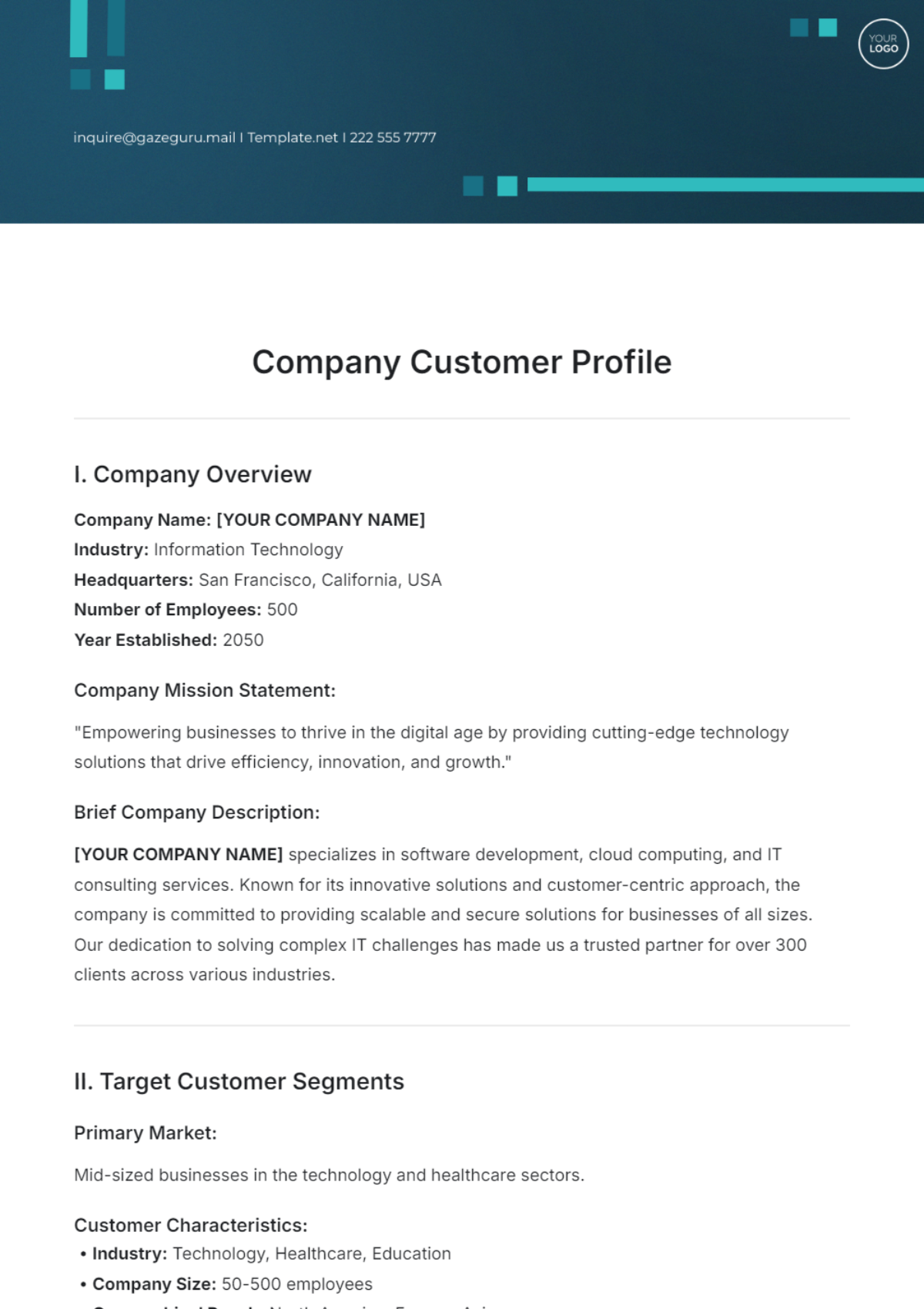 Company Customer Profile Template - Edit Online & Download