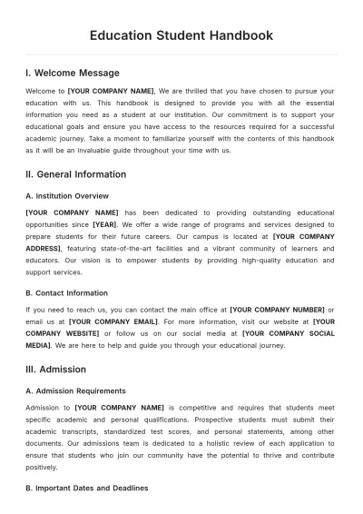 Free Education Student Handbook Template to Edit Online