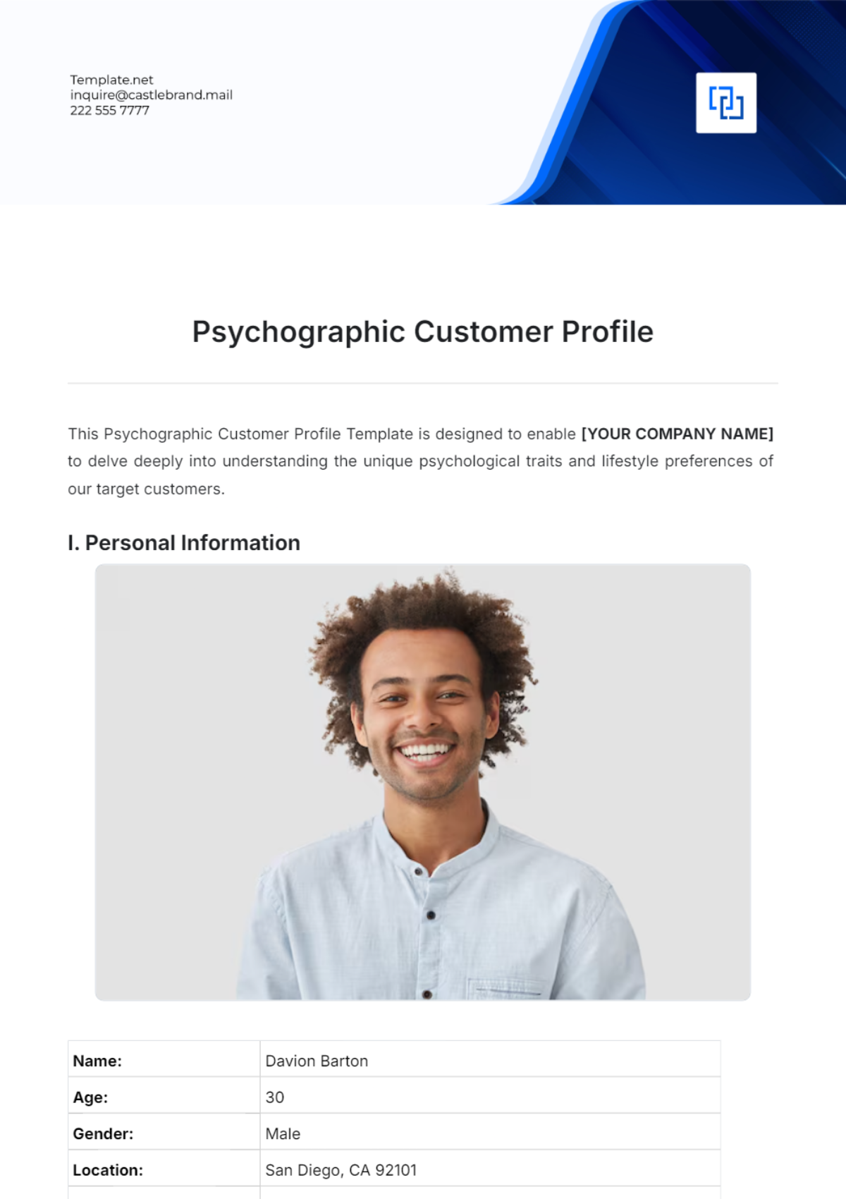 Free Psychographic Customer Profile Template