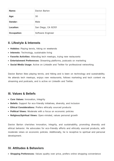 Free Psychographic Customer Profile Template to Edit Online