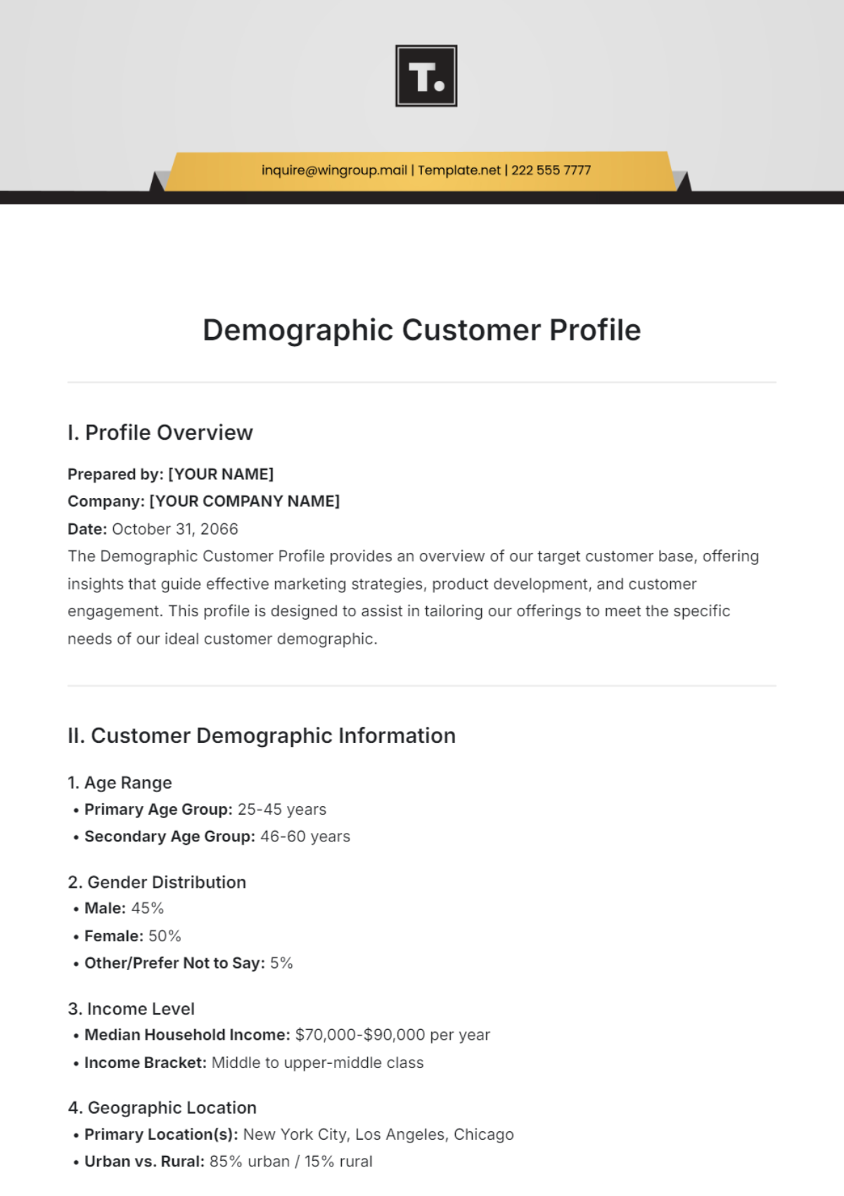 Free Demographic Customer Profile Template