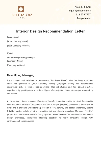 Free Interior Design Recommendation Letter Template to Edit Online