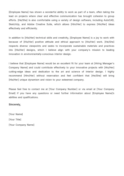 Free Interior Design Recommendation Letter Template to Edit Online