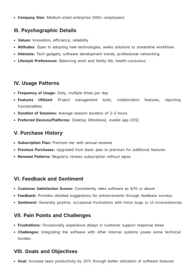 Free Software Customer Profile Template to Edit Online