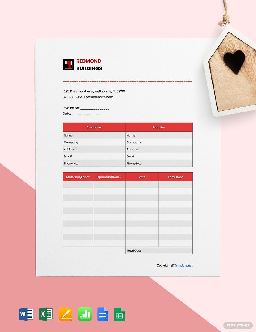 Editable Construction Invoice Template in Word, Google Docs, Excel, Google Sheets, Apple Pages, Apple Numbers