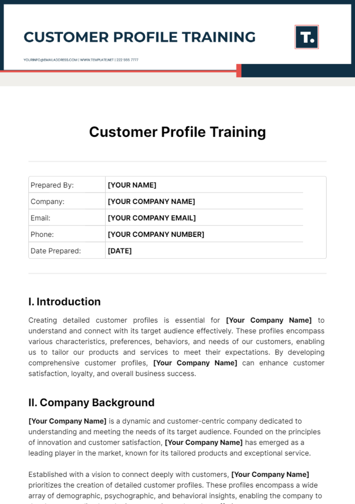 Customer Profile Training Template - Edit Online & Download