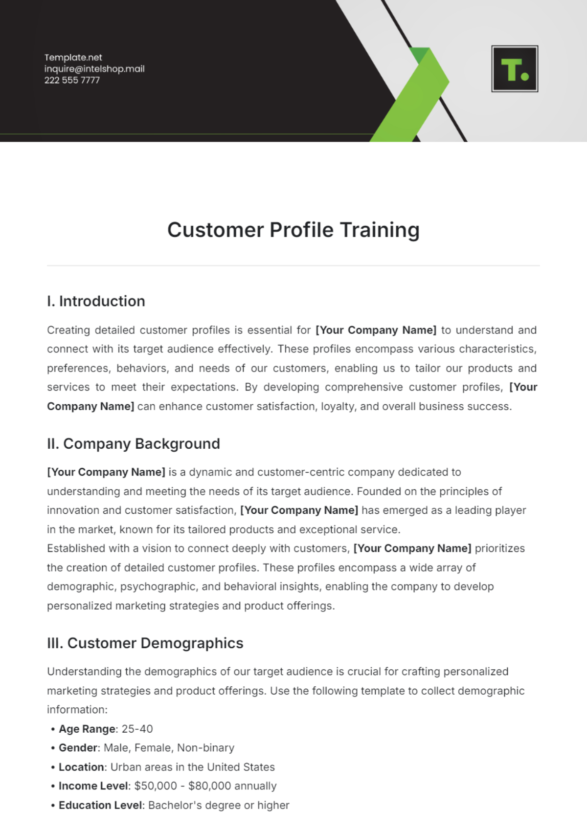 Free Customer Profile Training Template