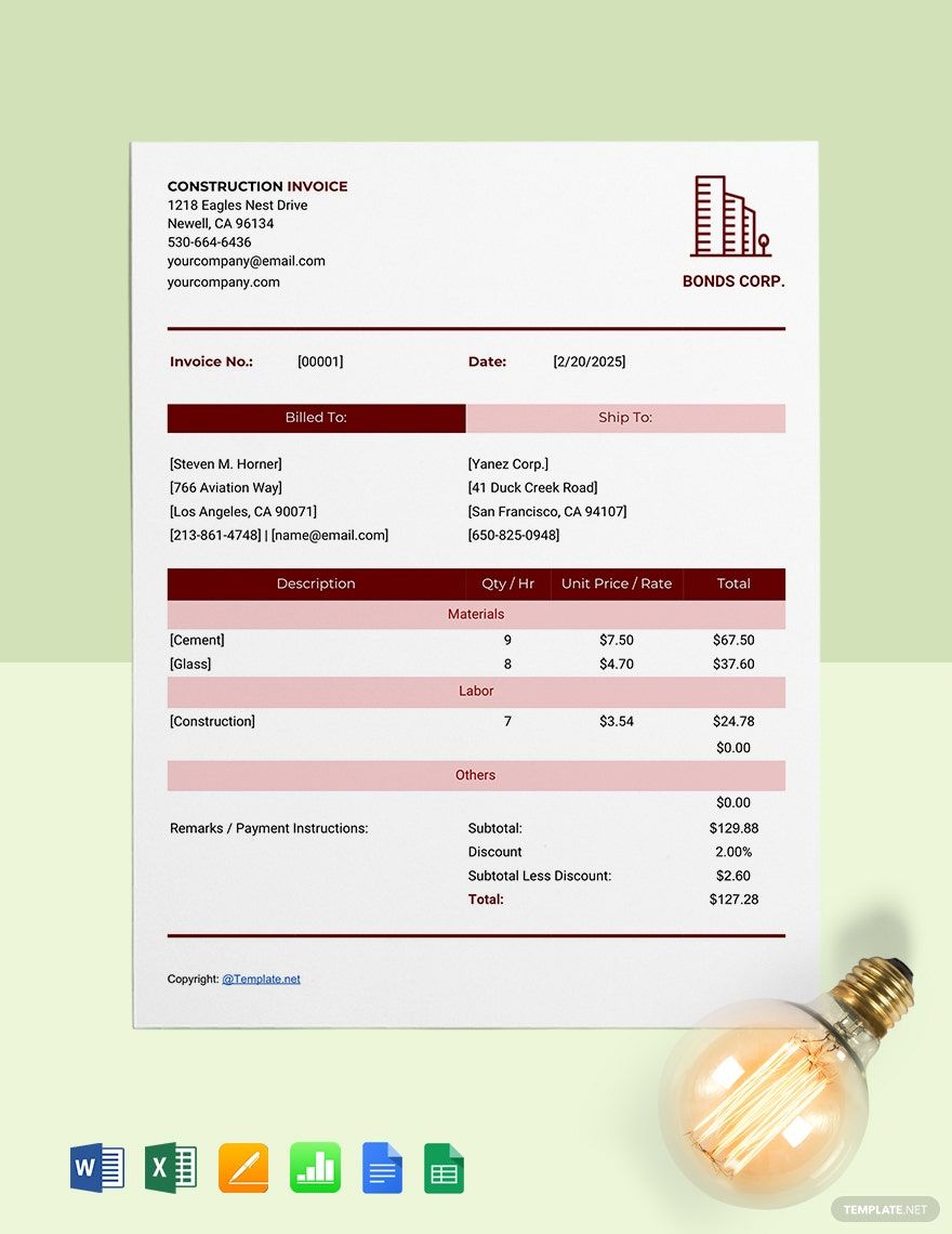 Free Simple Construction Invoice Template