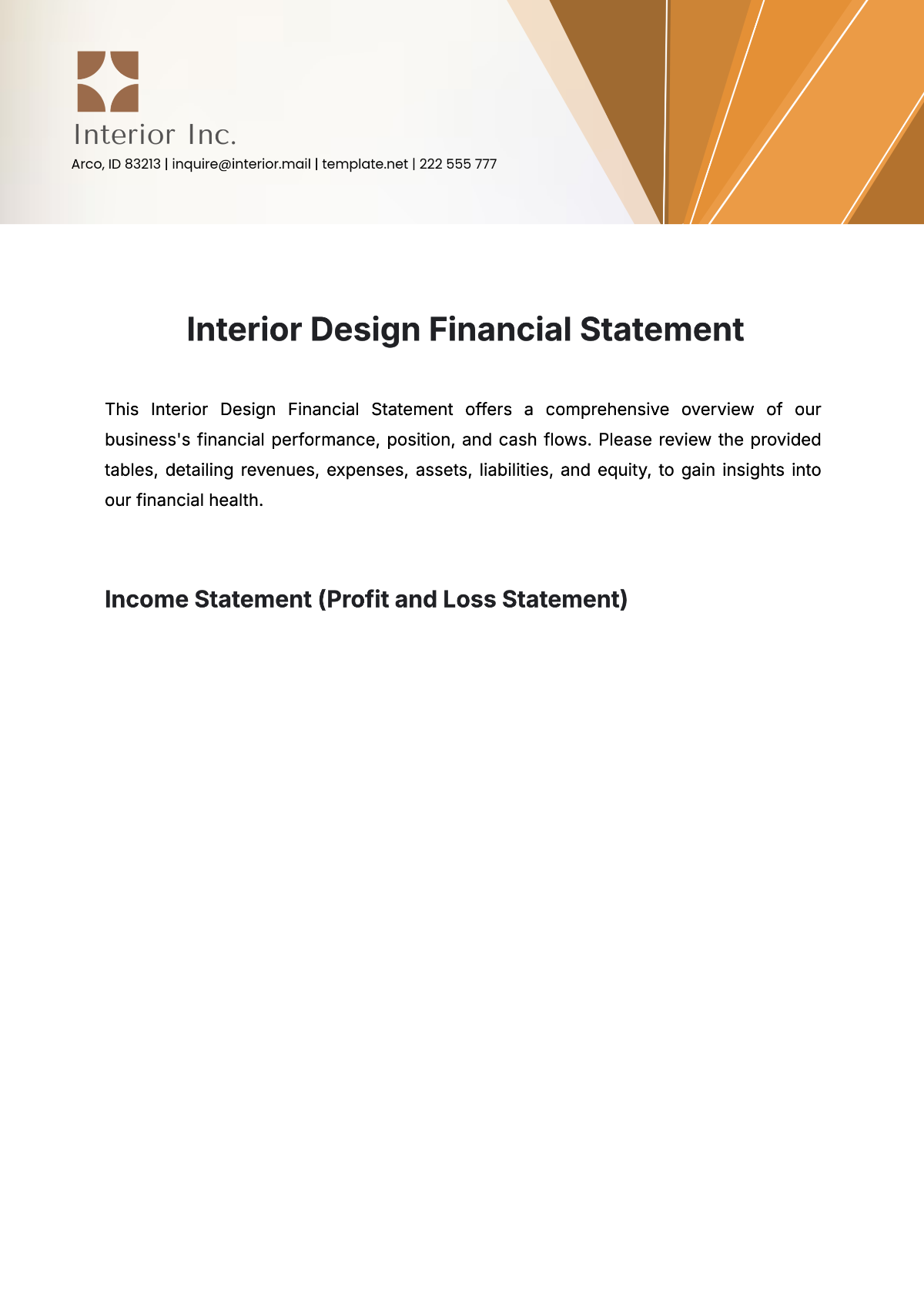 Free Interior Design Financial Statement Template