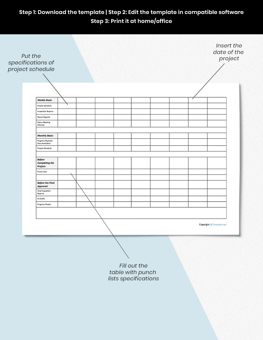 Blank Construction Tracking Template