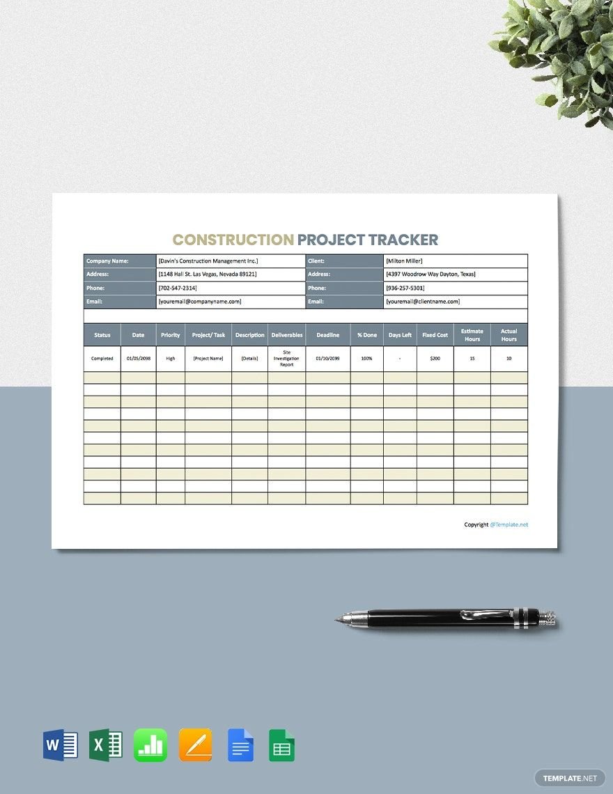 Printable Construction Tracking Template
