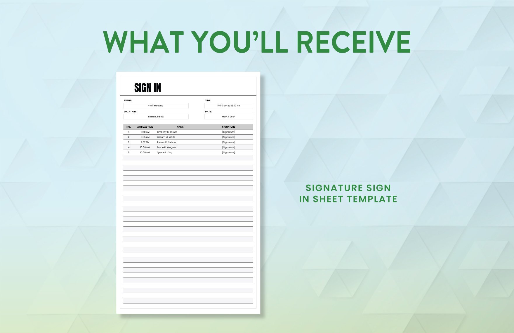 Signature Sign in Sheet Template