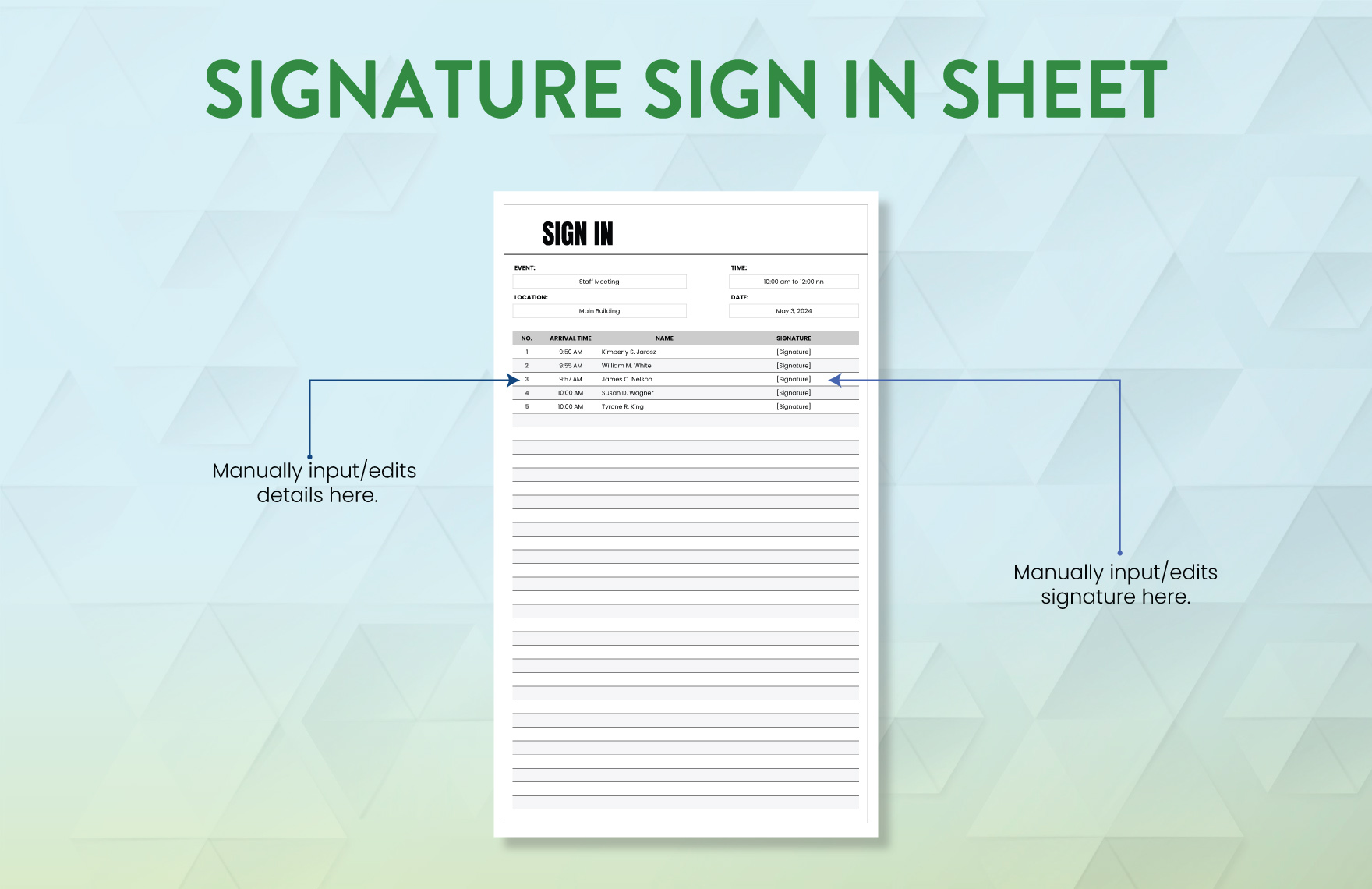 Signature Sign in Sheet Template