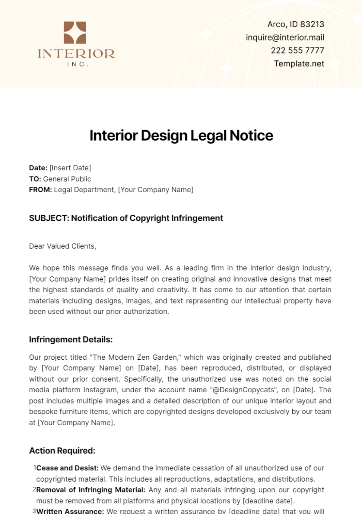 Free Interior Design Legal Notice Template