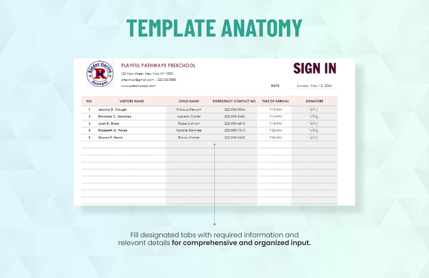 Child Care Sign in Sheet Template