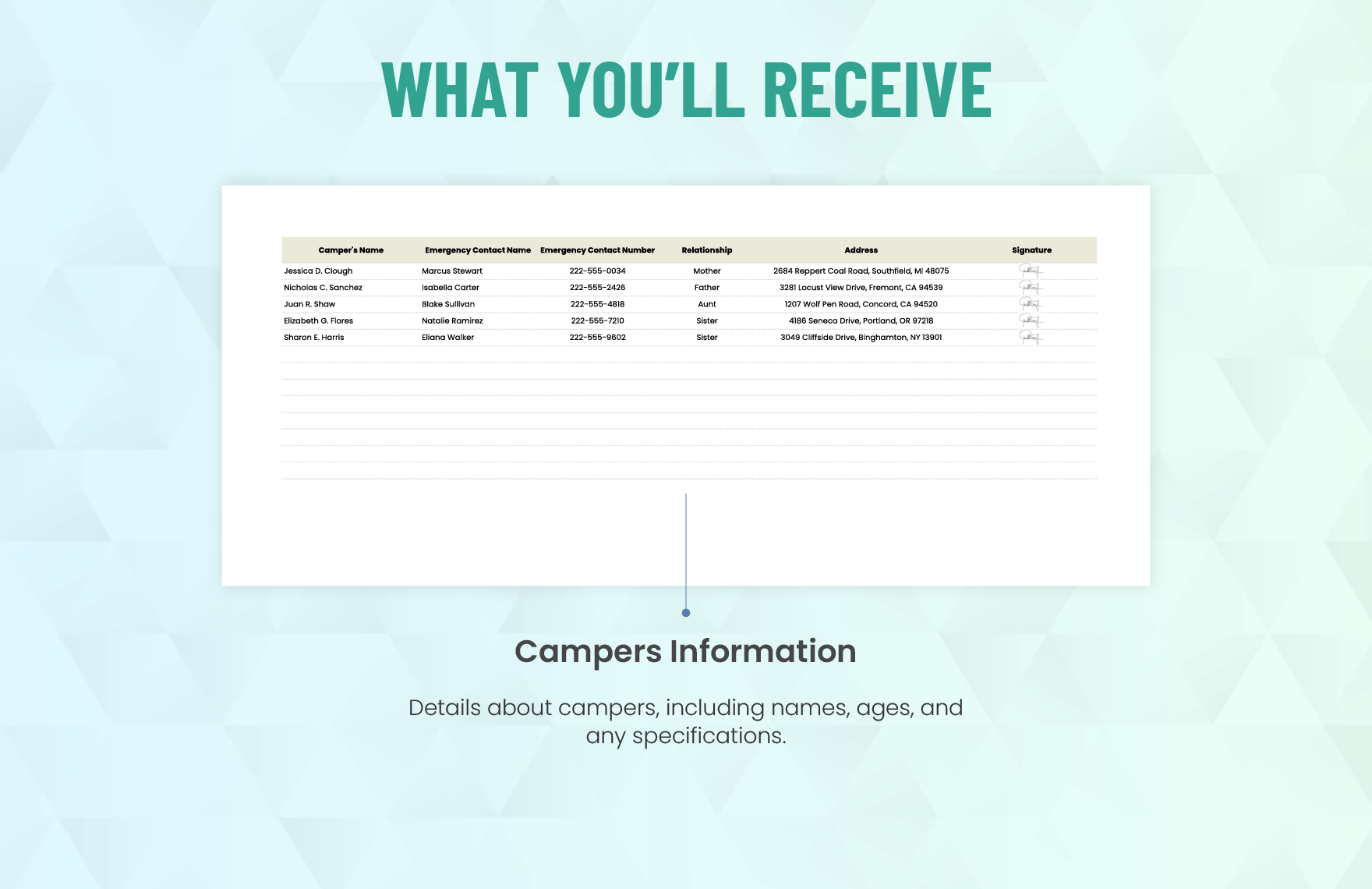 Day Camp Sign in Sign Out Sheet Template