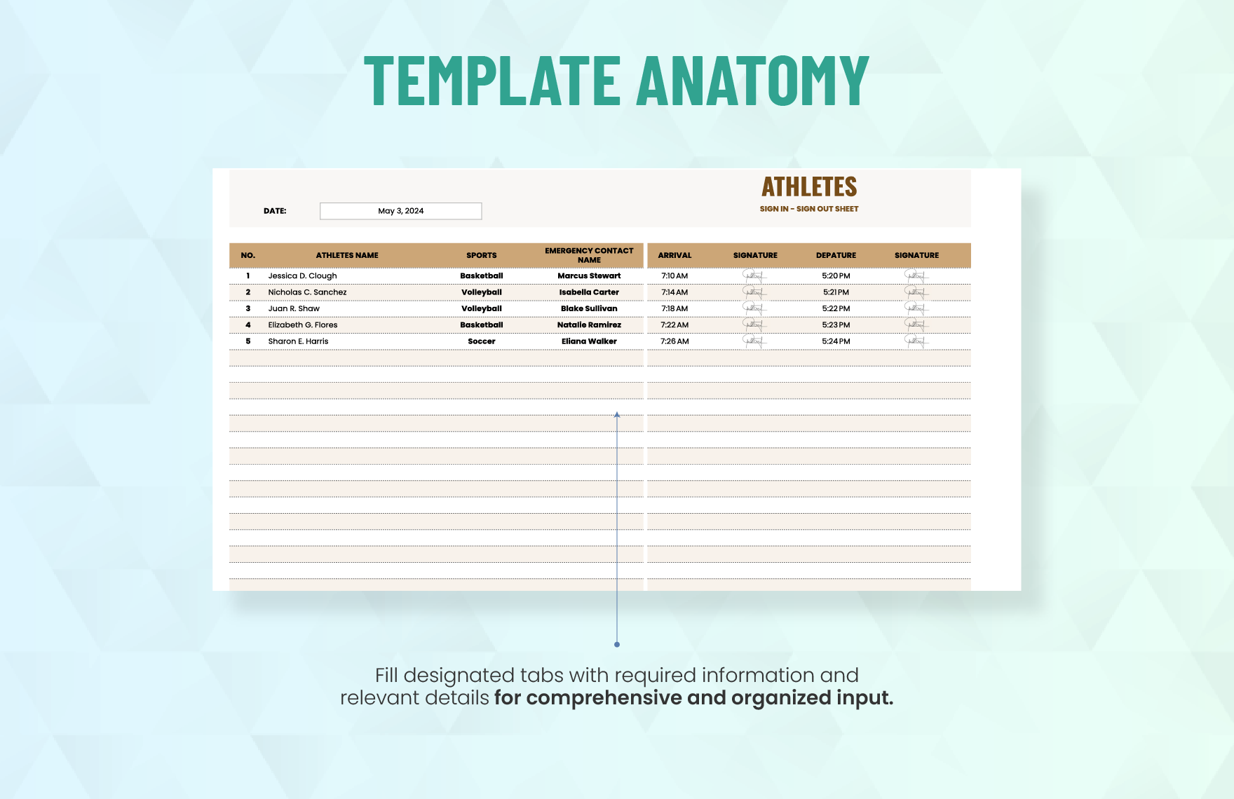Sign in Sign Out Sheet Template For Athletes