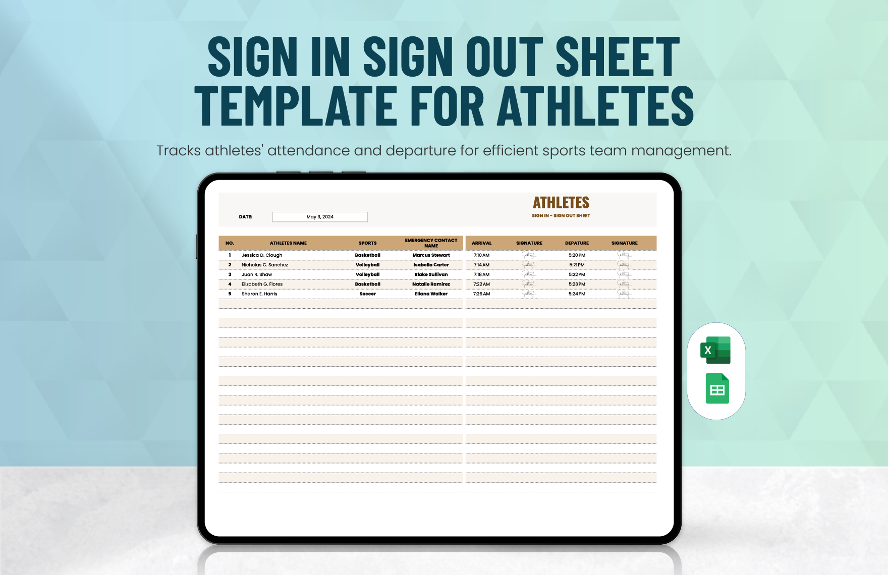 Sign in Sign Out Sheet Template For Athletes