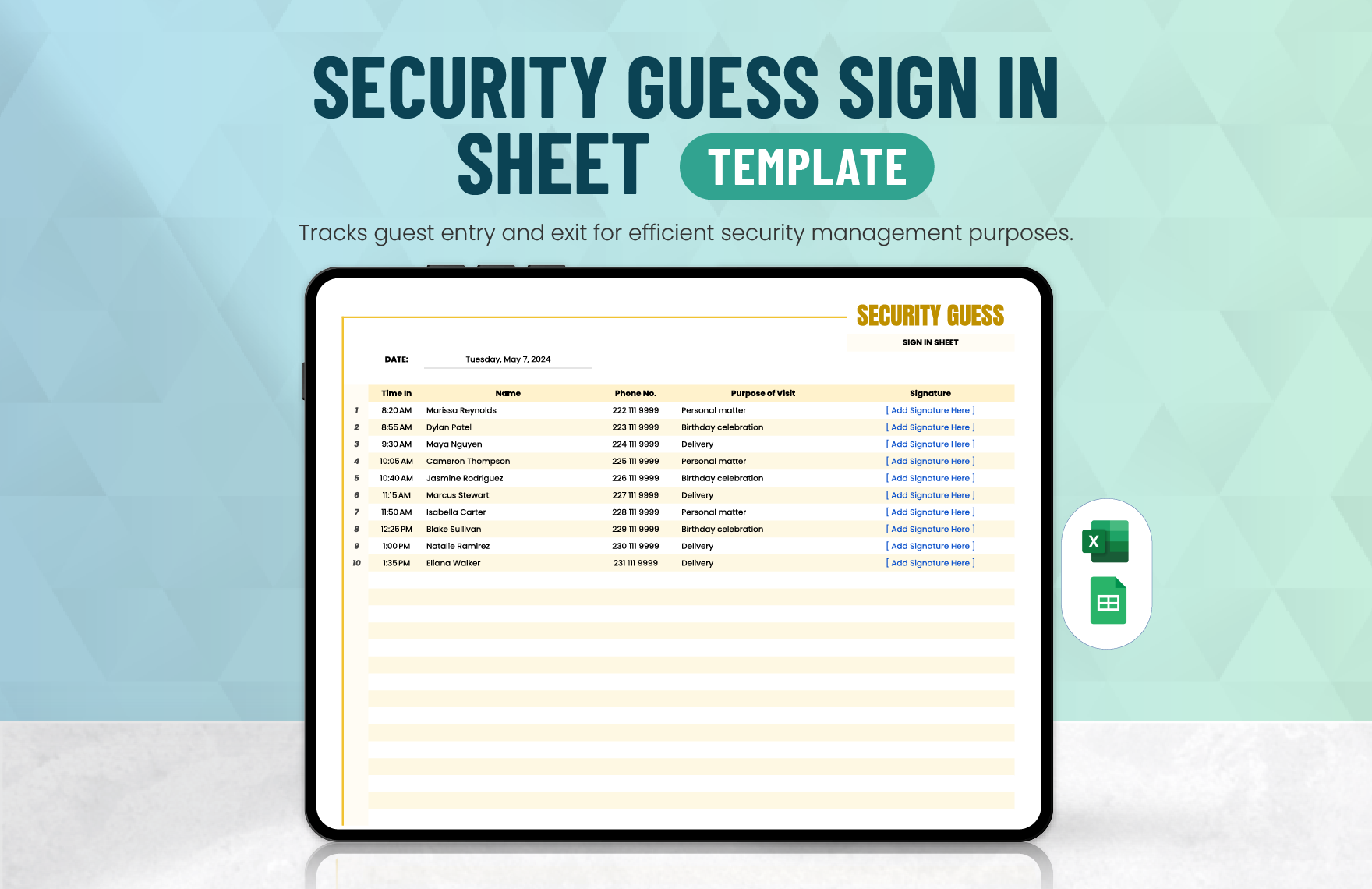 Security Guess Sign in Sheet Template
