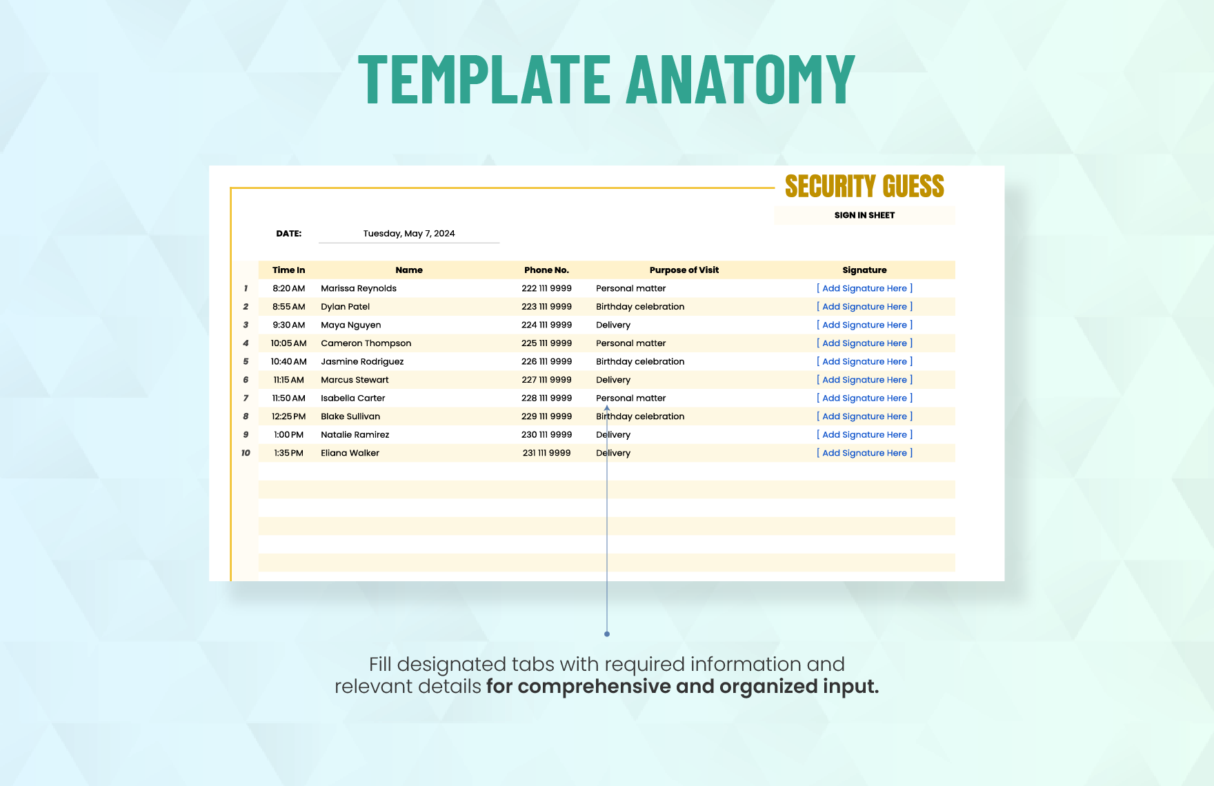 Security Guess Sign in Sheet Template