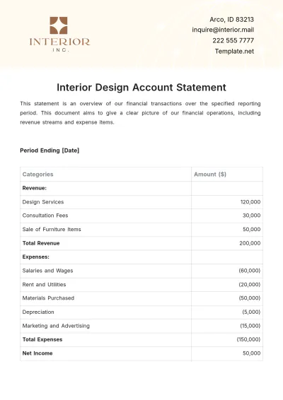Free Interior Design Account Statement Template to Edit Online