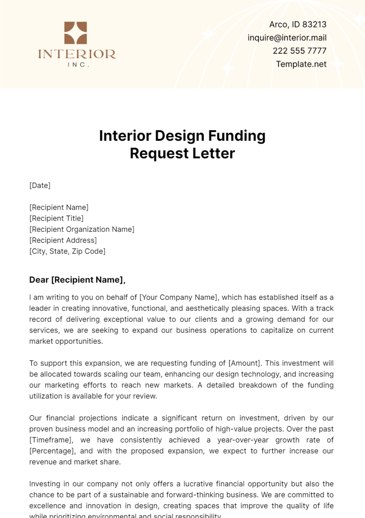 Interior Design Funding Request Letter Template