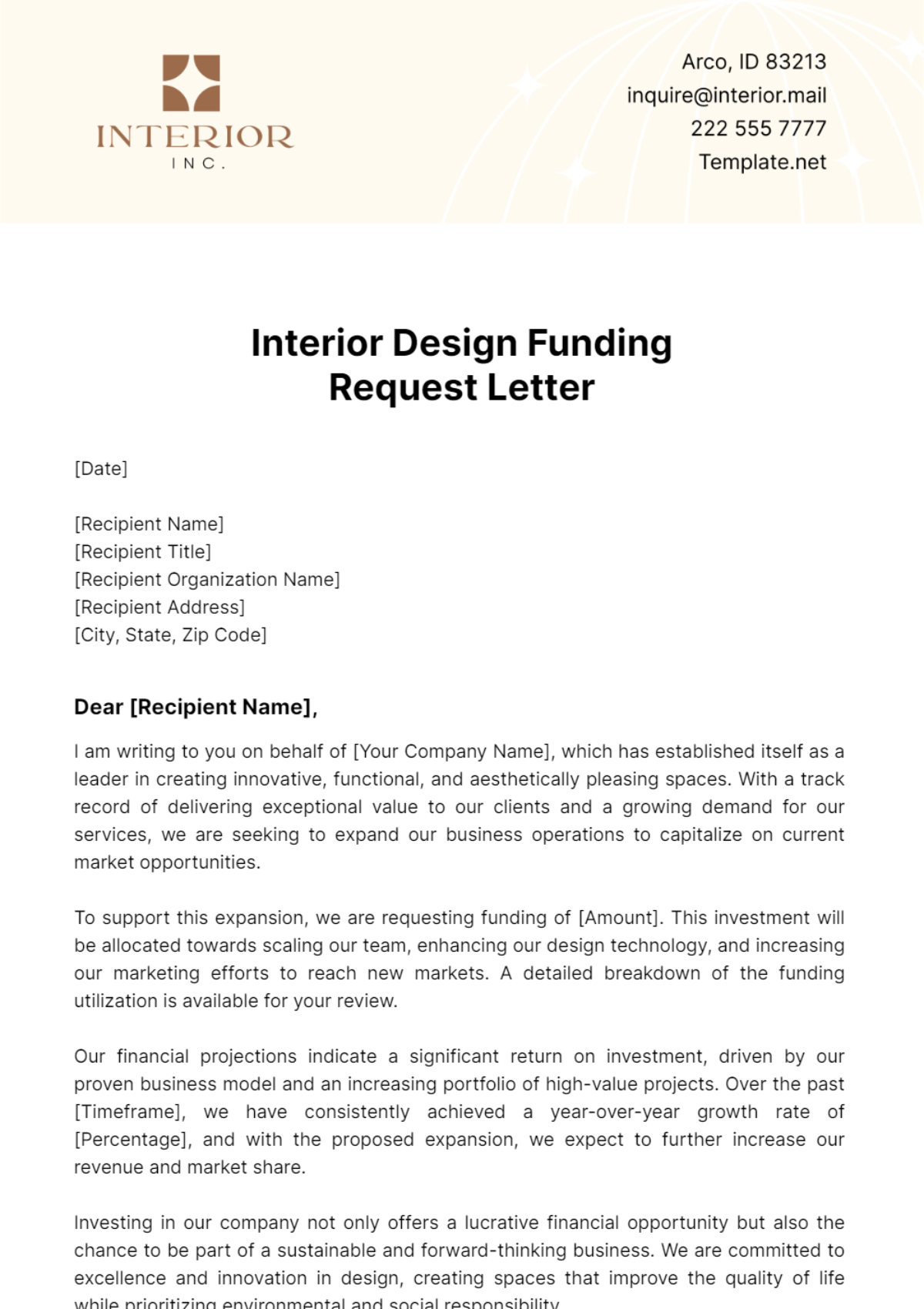 Interior Design Funding Request Letter Template - Edit Online & Download