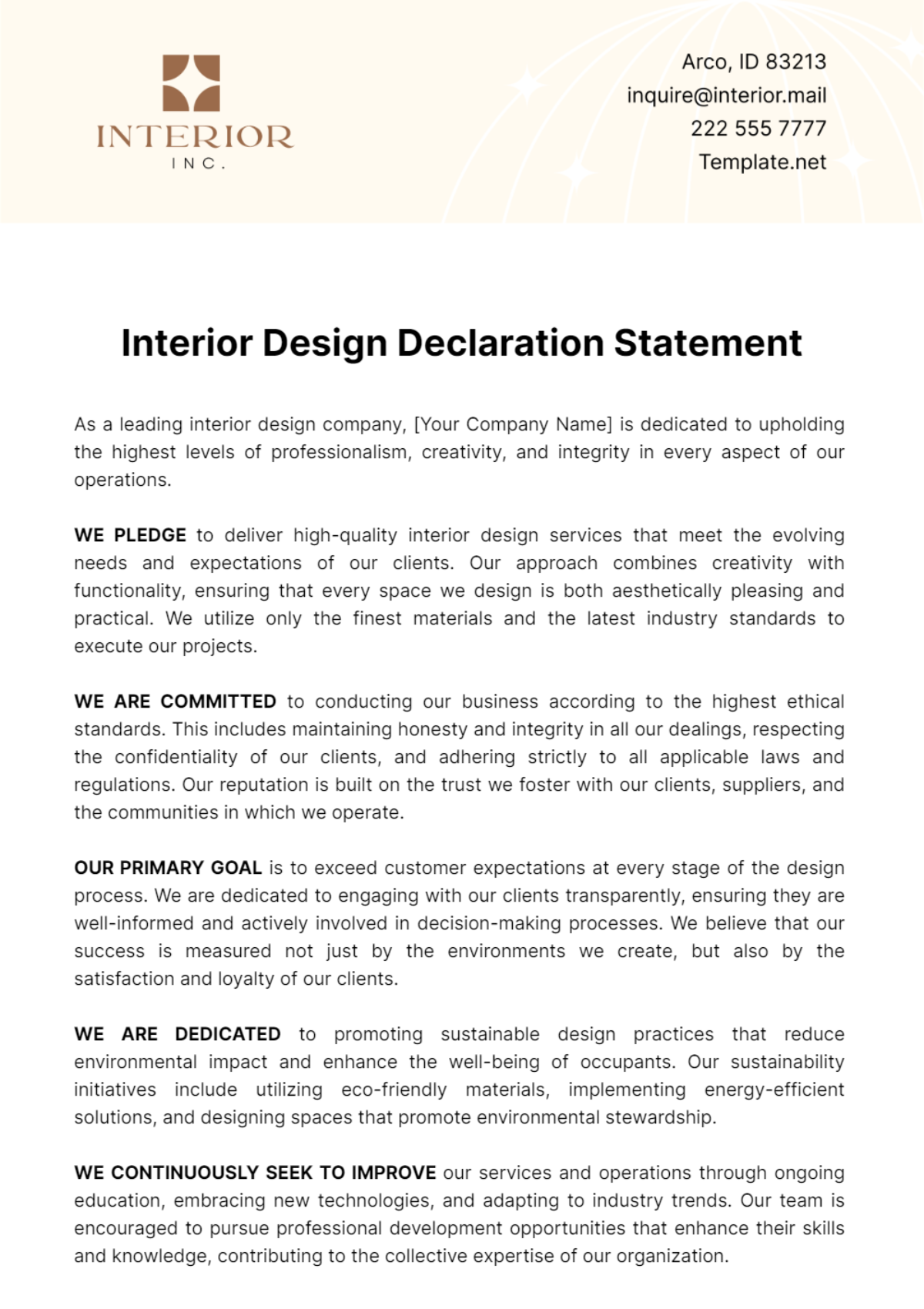 Free Interior Design Declaration Statement Template