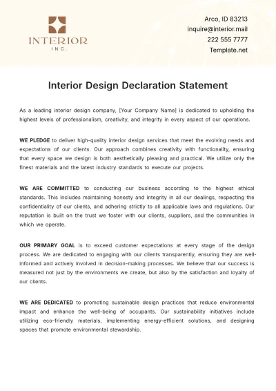 Free Interior Design Declaration Statement Template to Edit Online