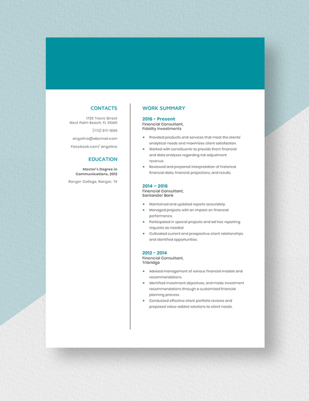 Financial Consultant Resume Template