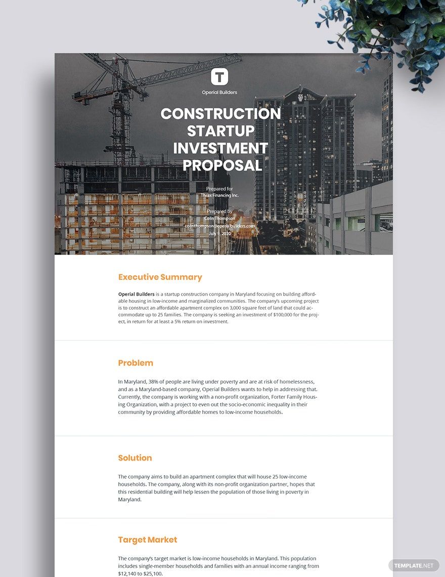 Sample Business Investment Proposal Template