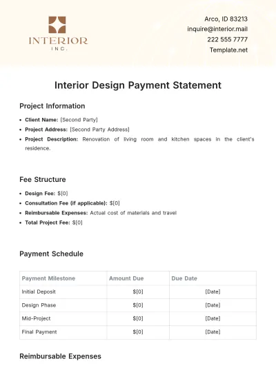 Free Interior Design Payment Statement Template to Edit Online