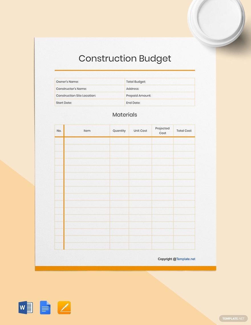 Free Simple Construction Budget Template - Google Docs, Google Sheets ...
