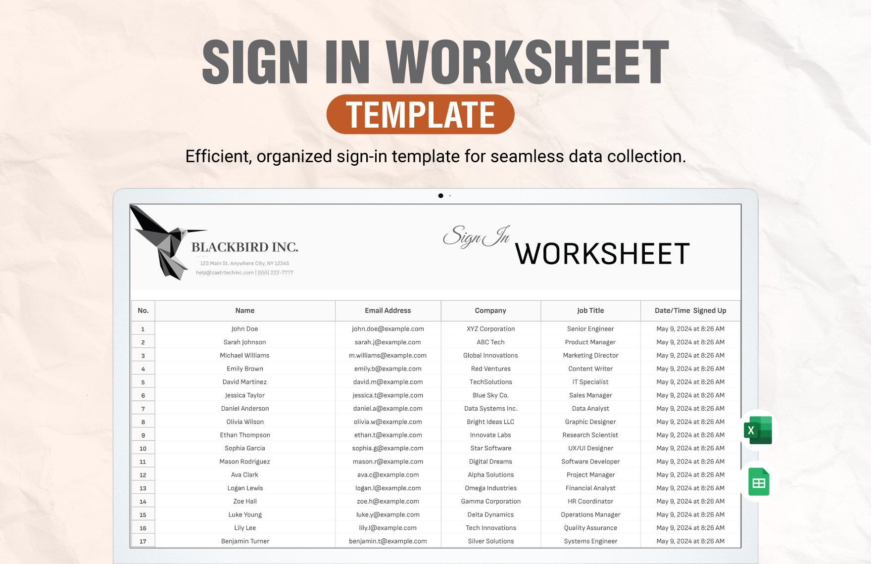 Free Sign in Worksheet Template