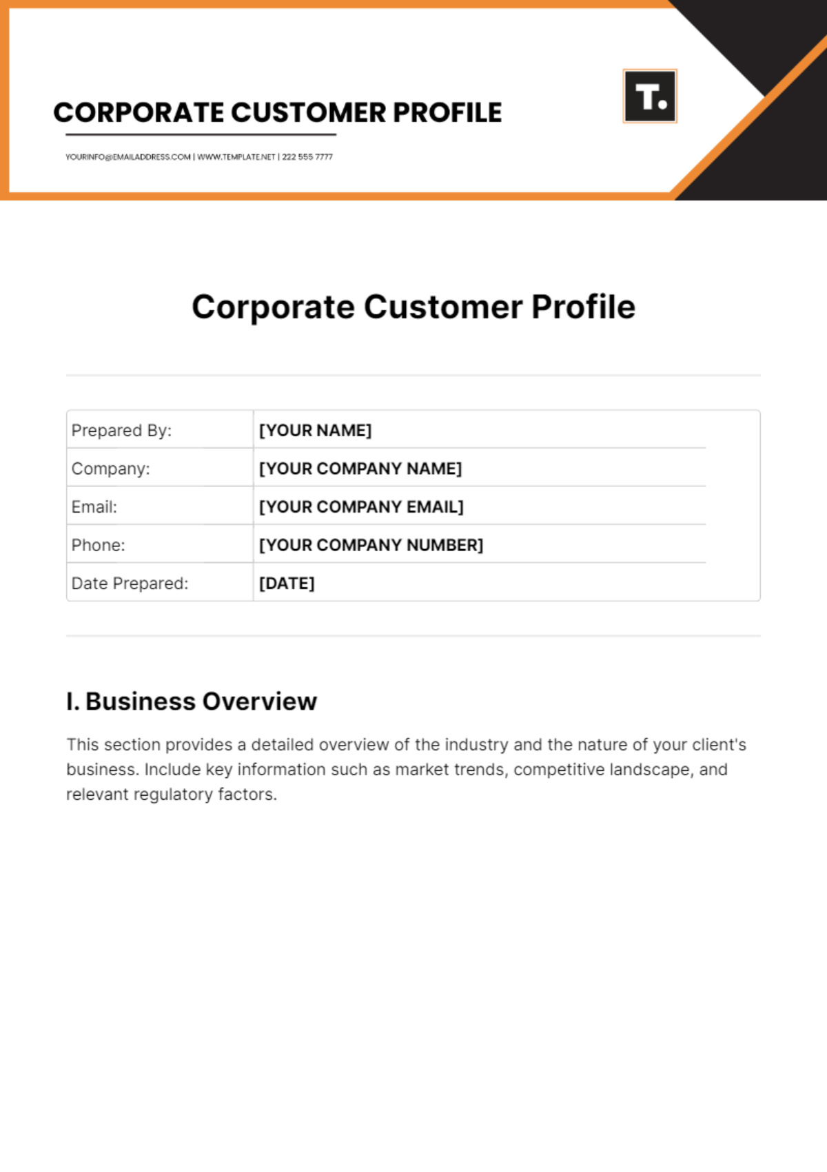 Corporate Customer Profile Template