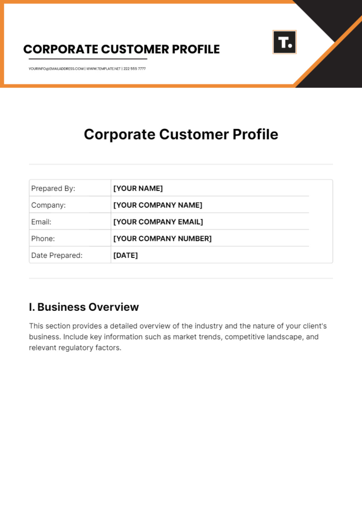 Corporate Customer Profile Template - Edit Online & Download