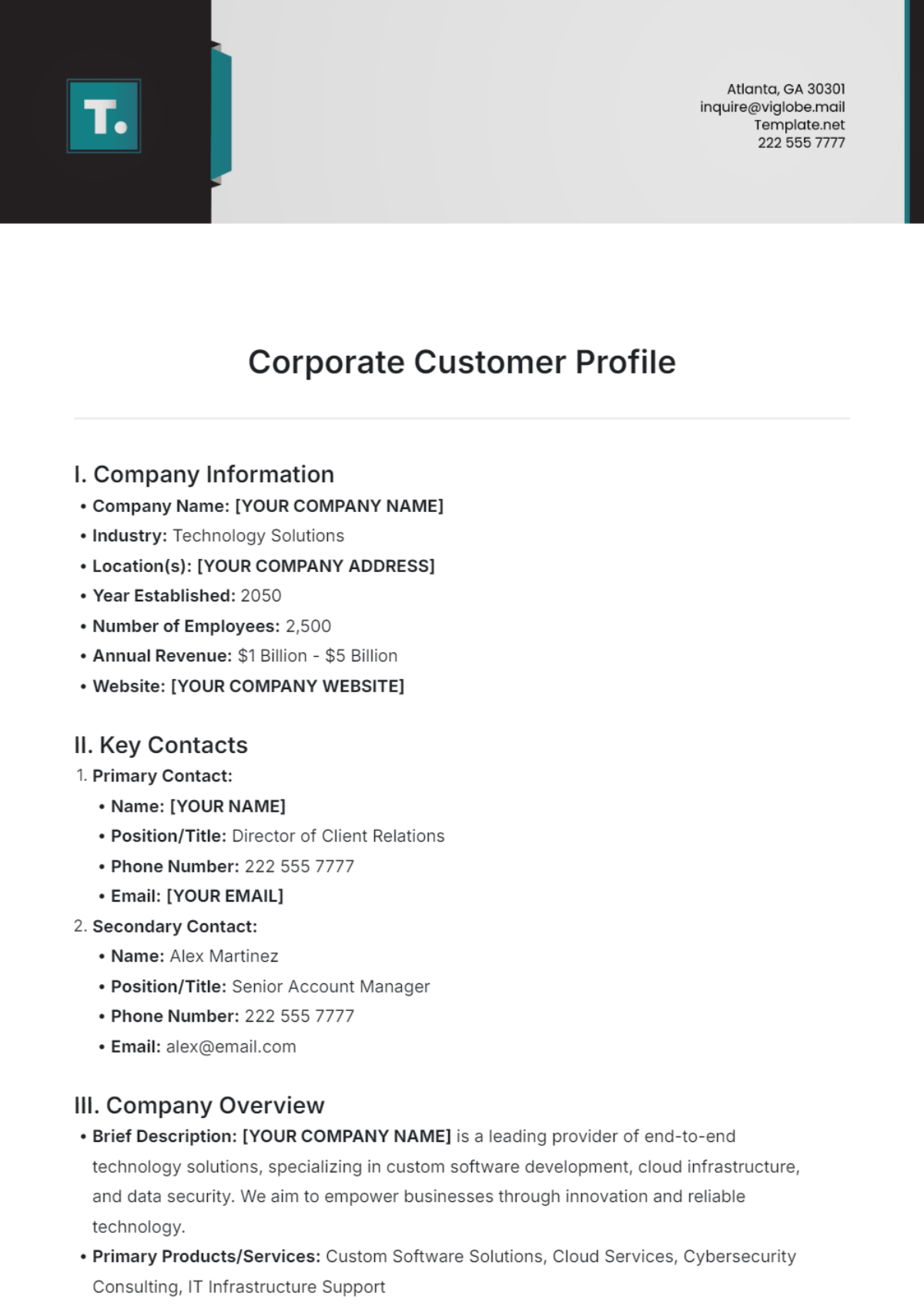 Free Corporate Customer Profile Template