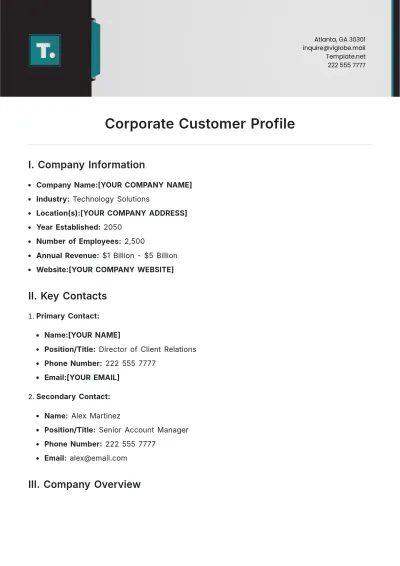 Free Corporate Customer Profile Template to Edit Online