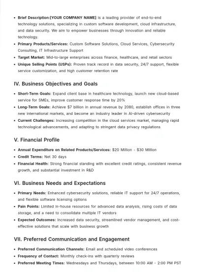 Free Corporate Customer Profile Template to Edit Online