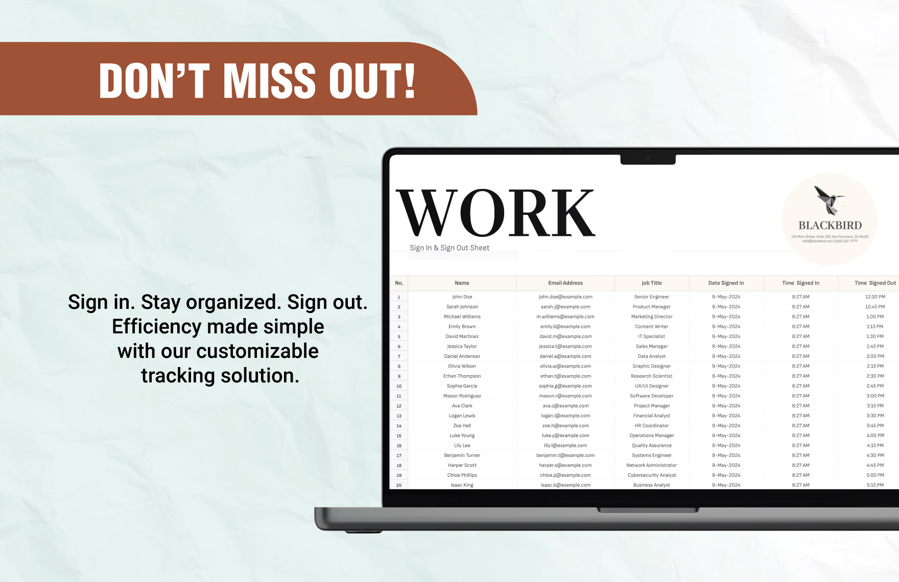 Work Sign in And Out Sheet Template