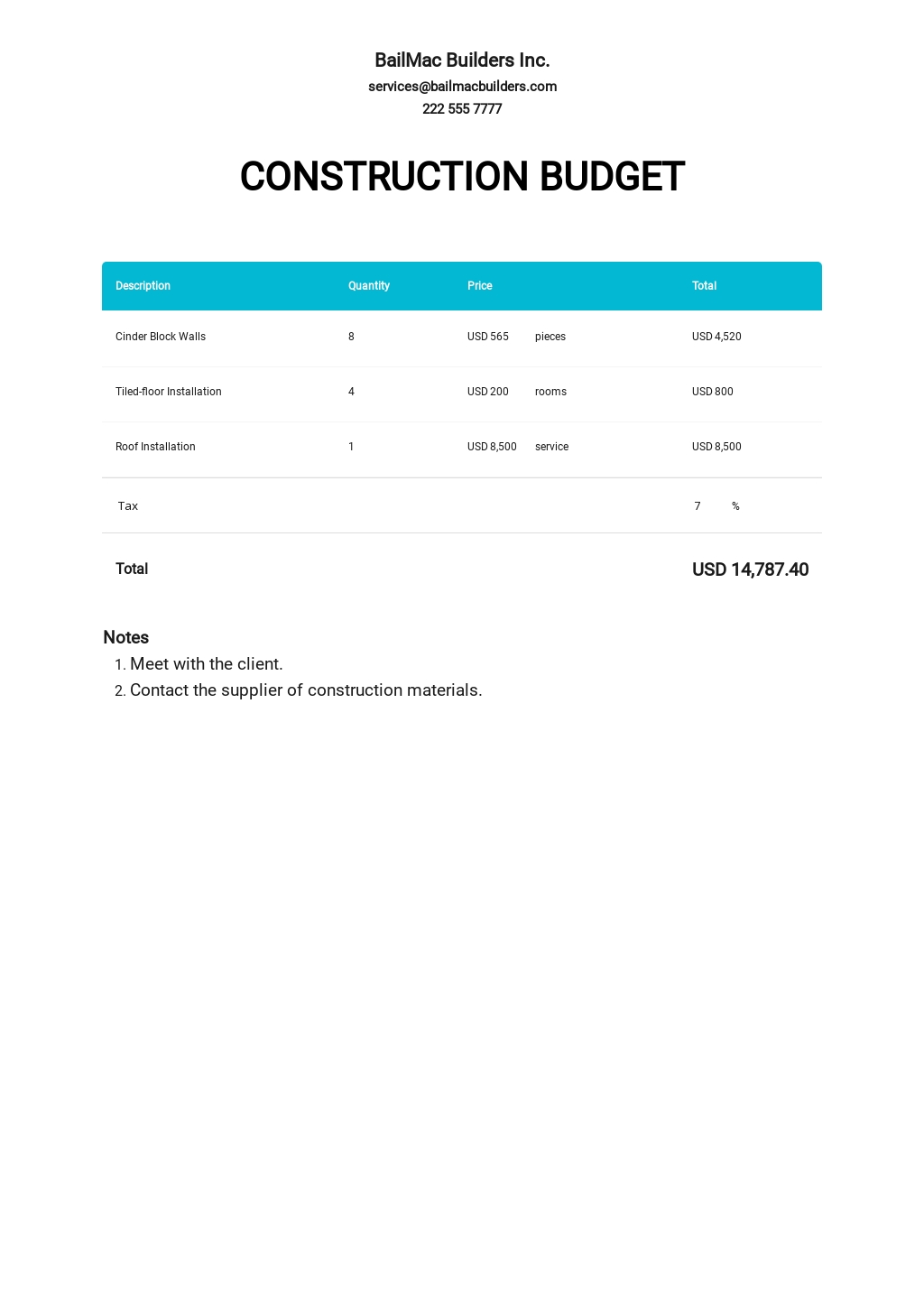 Construction Budget Templates in Microsoft Excel (XLS)