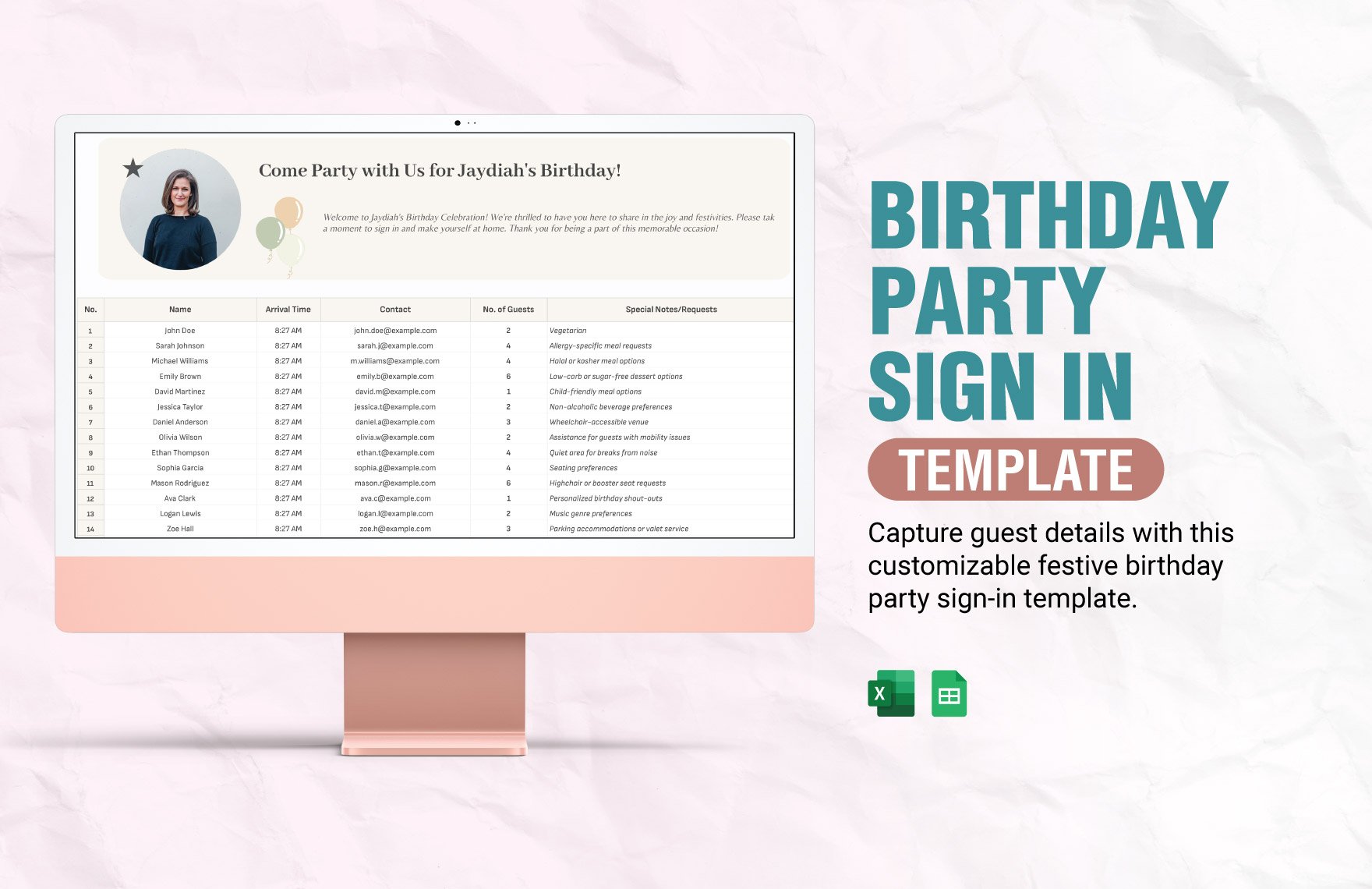 Free Birthday Party Sign in Template in Excel, Google Sheets